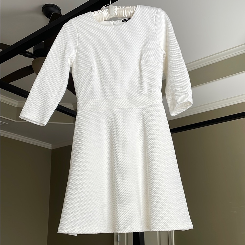 Club Monaco White A-Line Dress with 3/4 Sleeves